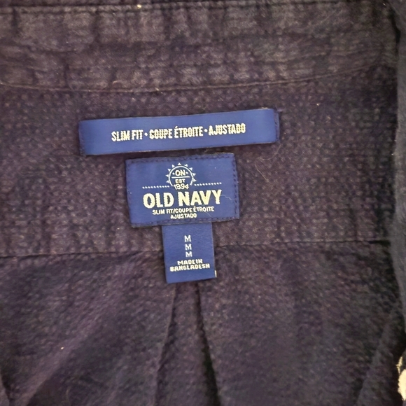 ✨️Any 3 for $15✨️ Old Navy Men's Navy Blue Slim Fit Short Sleeve Shirt - Picture 2 of 2